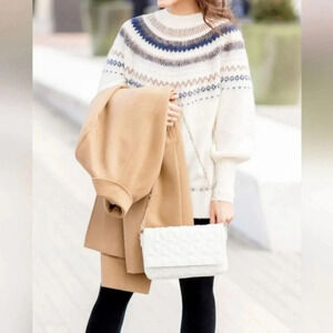 J. Crew Off White Fair Isle Yoke Puff Sleeve Sweater XXS